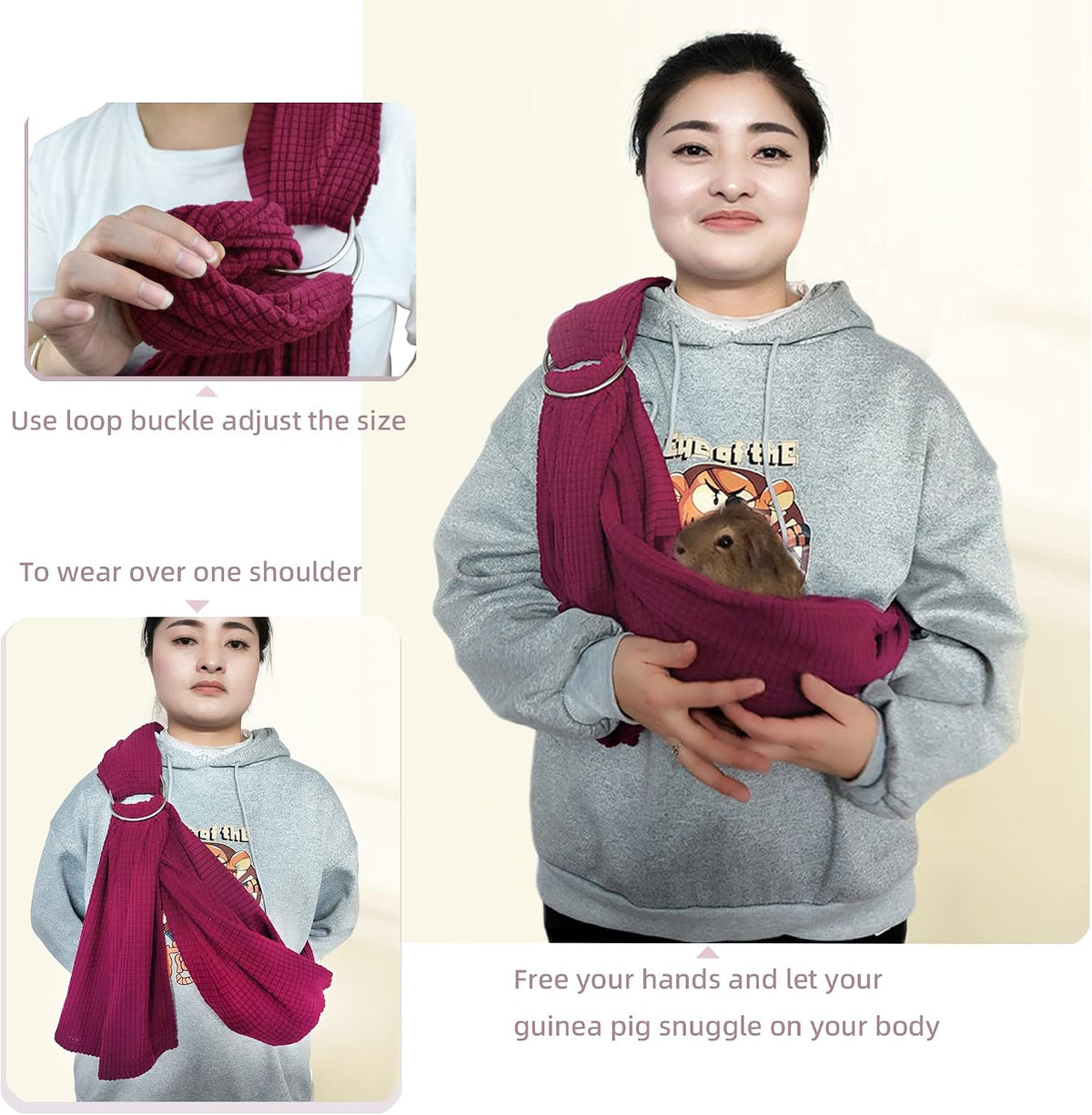 Guinea Pig Sling Carrier Bonding Pouch with Adjustable Shoulder Strap Snuggle Bag for Guinea Pig