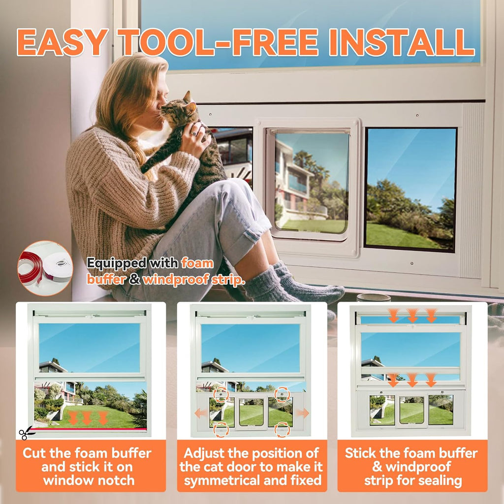 LIBBEPET Cat Door for Window, Adjustable Window Width 31"-36", Large