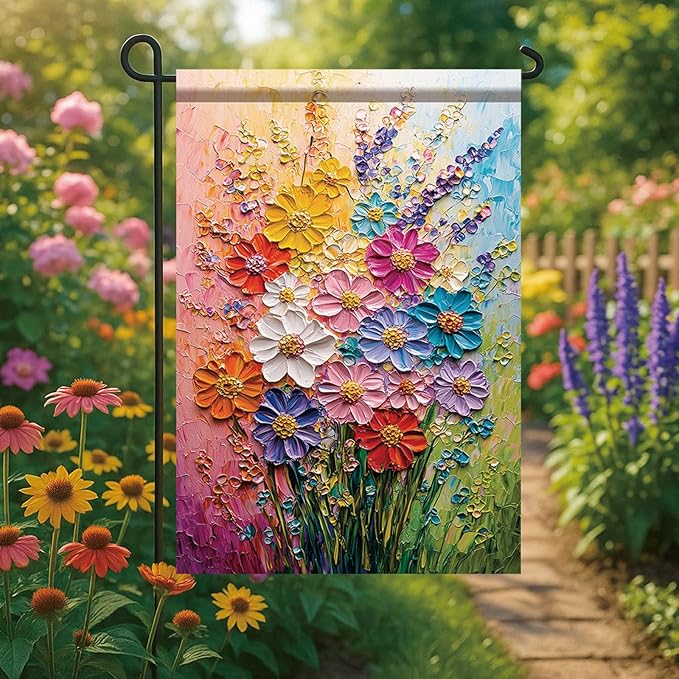 12x18 Inch Spring Garden Flag Colorful Flower Oil Painting Style Yard Banner - Image 3