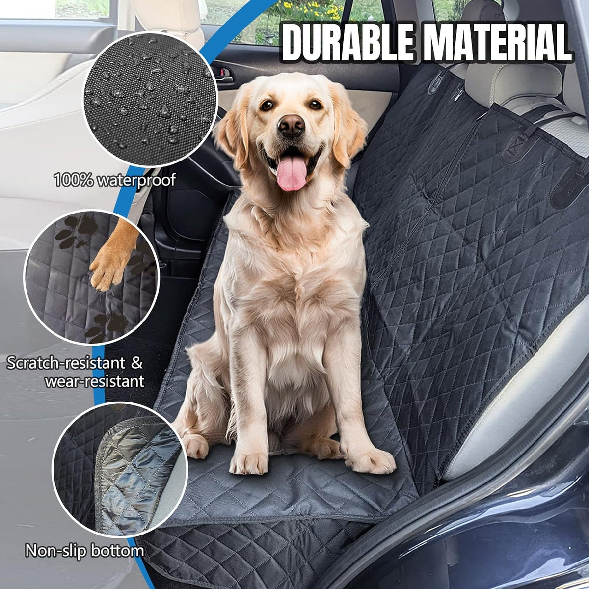 Dog Car Seat Cover for Backseat, Scratchproof & Waterproof Pet Bench Car Seat Covers, Auto Rear Seats Cover Fits Armrest & Seatbelt, Nonslip Backseat Protector for Cars Trucks SUVs