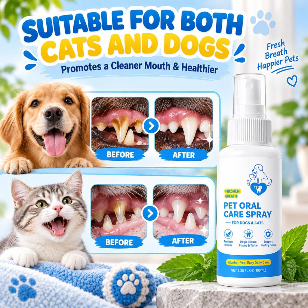 Pet Oral Care Spray, Dog & Cats Dental Spray for Dog Teeth Cleaning, Daily Dog Dental Care Cat Dental Care Solution, Breath Freshener & Plaque Tartar Control, Gum Health Support