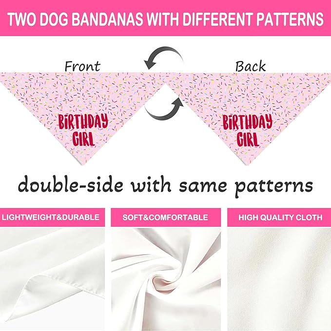 Birthday Girl Dog Bandanas 1 Pack, Triangle Reversible Pet Scarves - Image 6