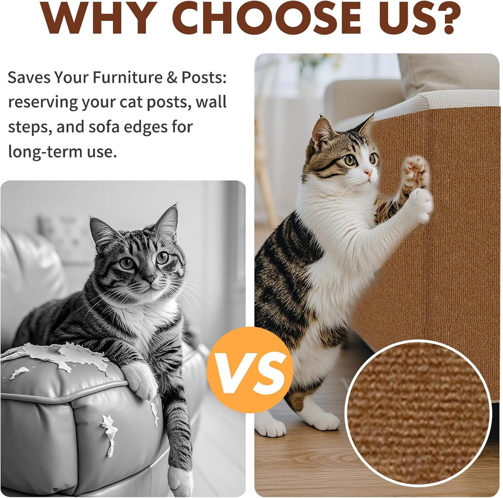 PowerKing Cat Scratch Furniture Protector, 78.7"x15.8" Self-Adhesive Cat Scratch Mat for Couch & Sofa, Trimmable DIY Cat Scratcher Pads for Indoor Cats (Brown)