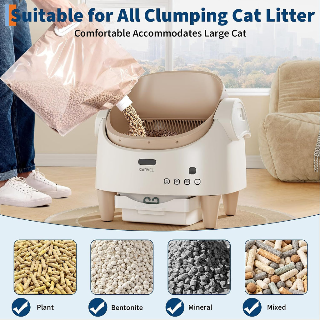 PioneerWorks Automatic Self Cleaning Cat Litter Box - Open Top Smart Cat Litter Box with App Control, 15-Layer Safety Sensors, Anti-Tracking, Extra Large Capacity Odor Control for Multi Cats