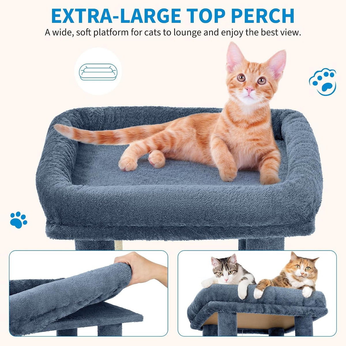 61" Heavy-Duty Multi-Level Cat Tree Tower for Large Cats – Jumbo Perch, Dual Spacious Condos, Robust Sisal Scratching Posts, Play Toys, Stable Modern Cat Activity Center for Maine Coons