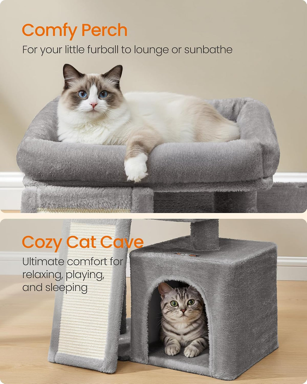 Feandrea Cat Tree, 18.3-in Small Cat Tower, Cute Kittens Condo, Dove Gray
