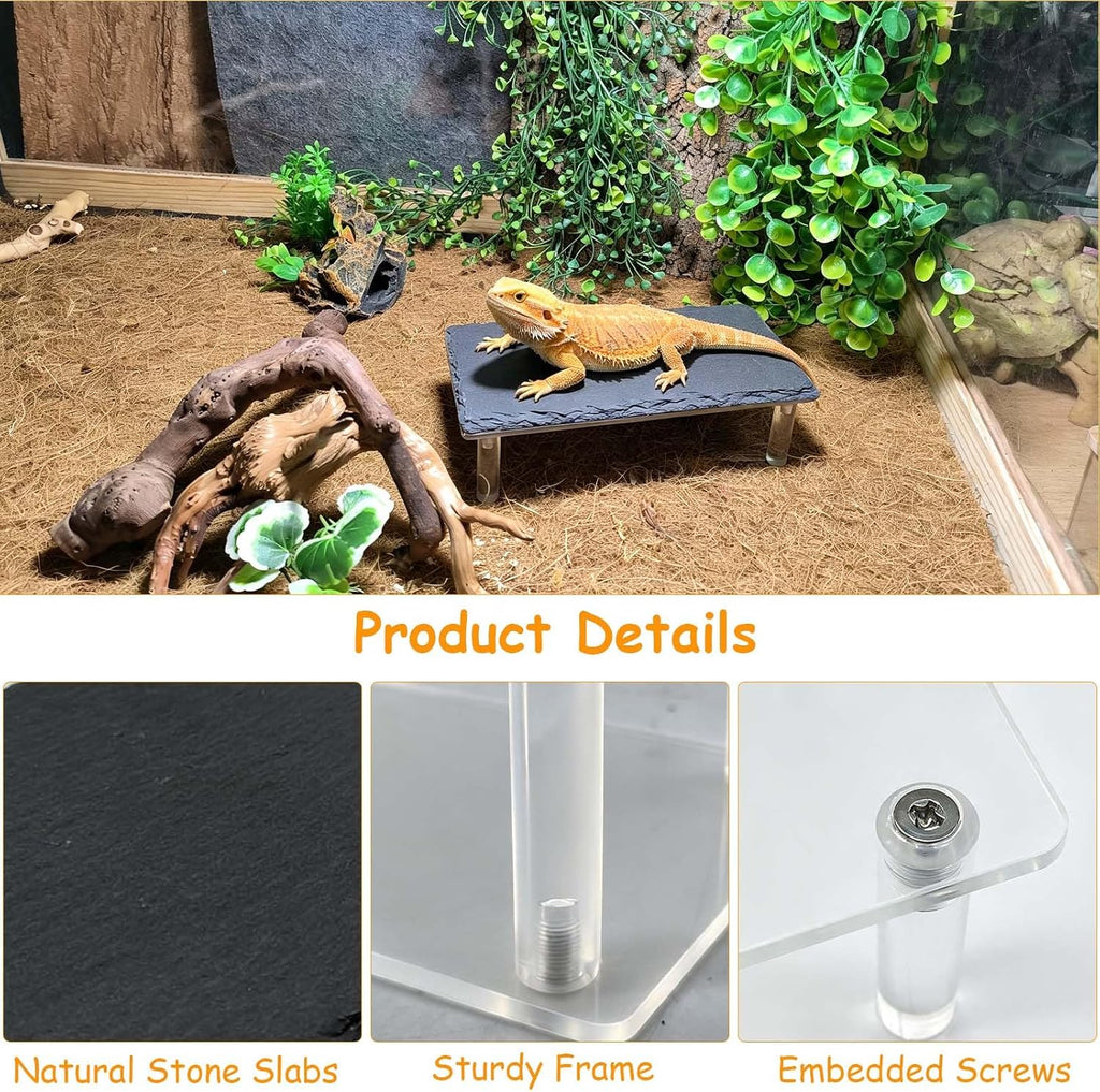 Bearded Dragon Basking Platform,Reptile Hide Cave with Slate Rock,S