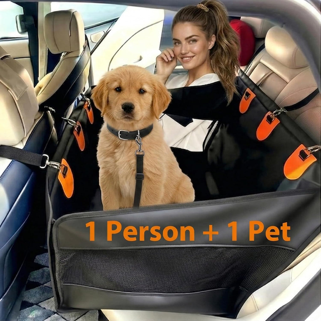 Large Dog Car Seat, Upgraded PU Leather Back Seat Extender with Hard Bottom, Waterproof Pet Car Seat Cover for Medium Sized Dog, Pet Hammock for Cars, SUVs, Trucks