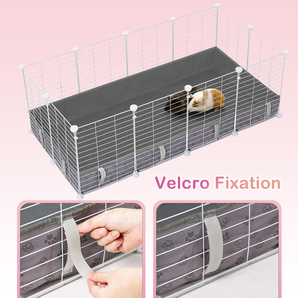 FunFurry Waterproof Guinea Pig Cage Liner,Washable Tarp Bottom Base,Cage Liners for Small Animals,Hamster Chinchilla Hedgehog Ferret Rabbit. (Dark Grey-Paw, 24" X 48")