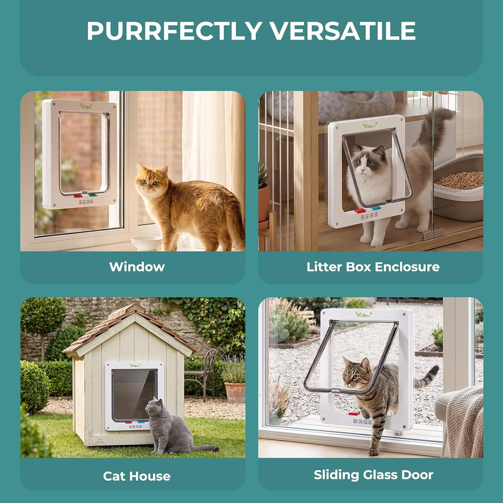 XL Cat Doors Outer Size 11" x 9.8" 4-Way Locking Indoor Pet Door for Interior Exterior Door Wall Window, Weatherproof Cat Flap for Kittens & Dogs Easily Install