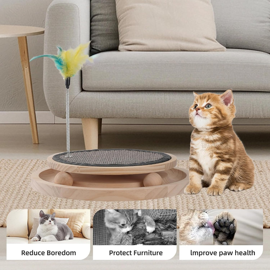 Natural Sisal Round Cat Scratcher with Ball Track Toy