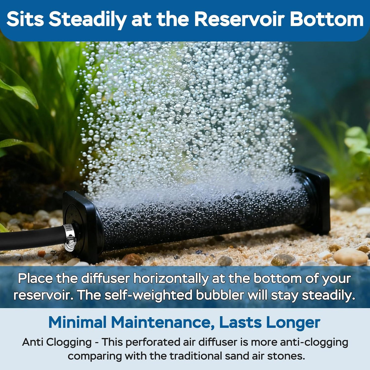 AquaMiracle New Innovative Rubber Air Stone | Air Bubbler | Oxygen Air Diffuser | for Pond Aerator | Pond Aeration | for Large Aquarium | 8”x1.25” | 2-Pack