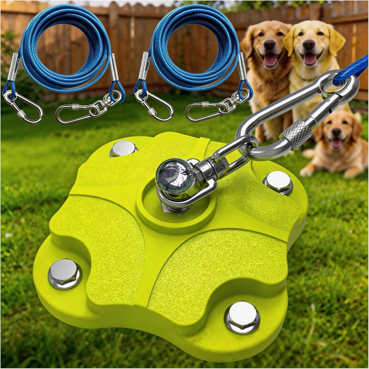 Heavy Duty Dog Tie Out Stake with 2x20FT Cables for Outdoor,Dual 360° Swivel for Dogs, 200LBS Capacity Stainless Steel,Long Dog Runner for Outside Yard/Camping (Dog Stake+2X20ft Cable)