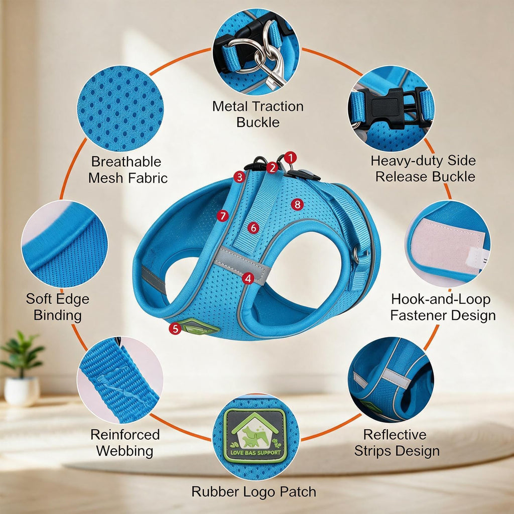 Escape Proof Adjustable Cat Harness and Leash Walking Vest (Blue-S)