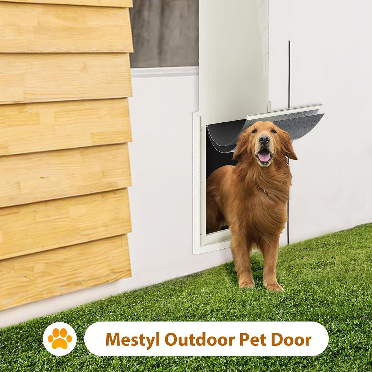 mestyl Dog Door for Wall, Pet Door, Doggie Door with Adjustable Tunnel, Double Magnetic Flaps and Sliding Lock Panels, 3-Flap Dog Door and Cat Door, Easy to Install, White, Large
