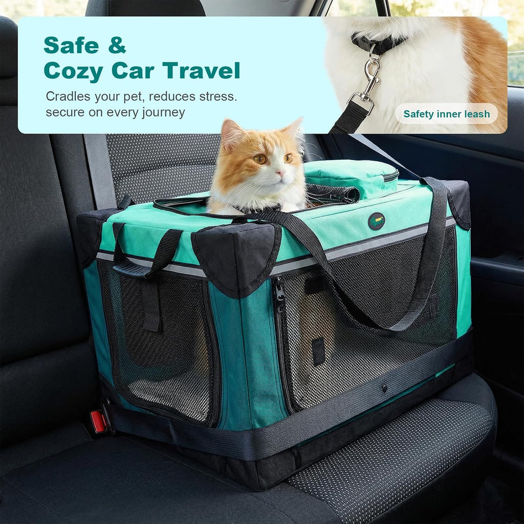 Ownpets Collapsible Travel Pet Crate for Cat Doggie, 24x16x16 inches, Green