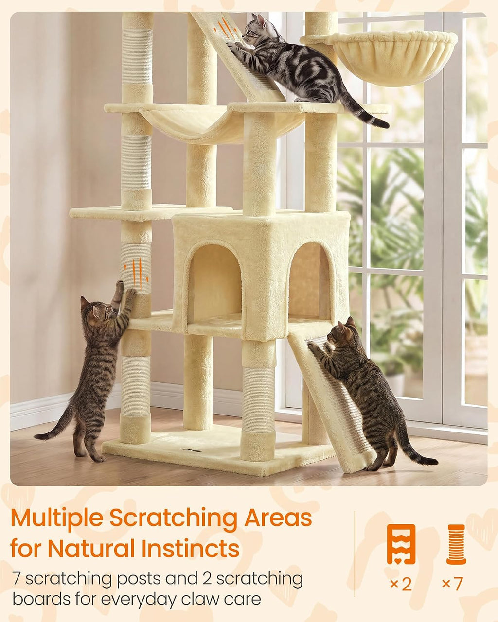 Feandrea Large Cat Tree, 81.1" Tall Sturdy Cat Tower for Indoor, Beige