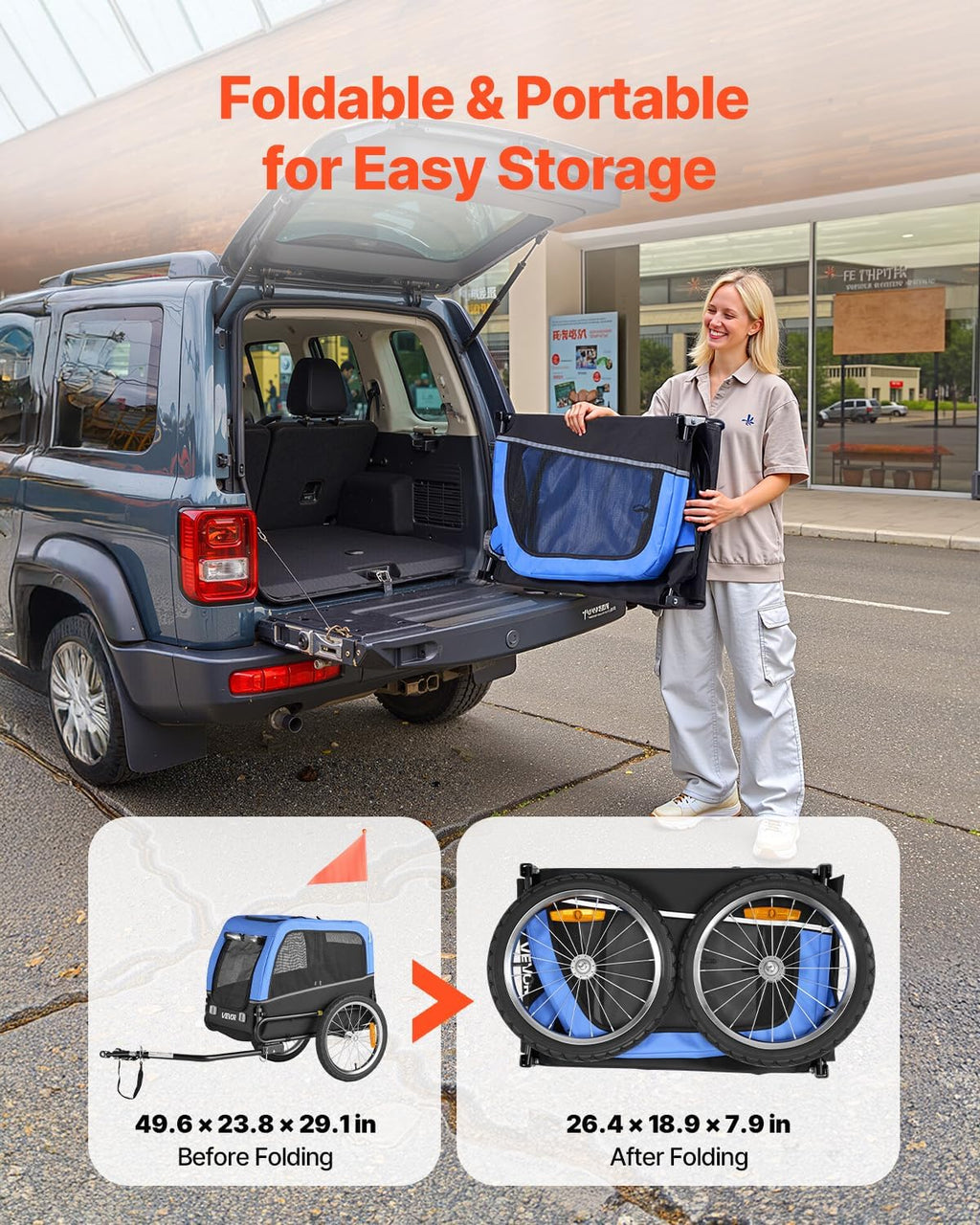 VEVOR Dog Bike Trailer, Supports up to 66 lbs, Pet Cart Bicycle Carrier