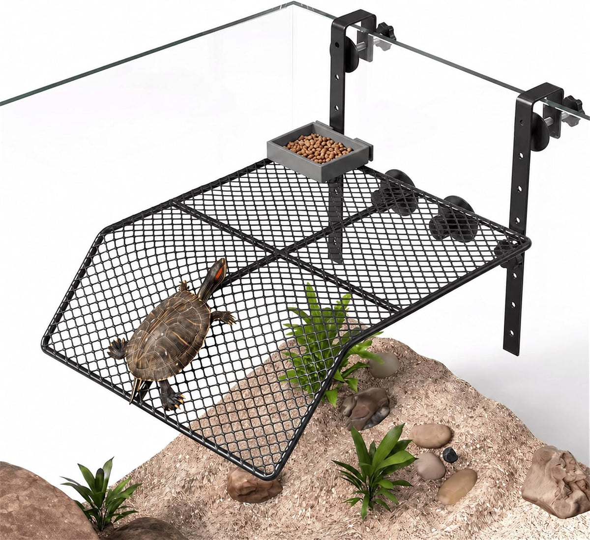 11 x 11.5 Inch Hanging Turtle Basking Platform with Ramp & Tray
