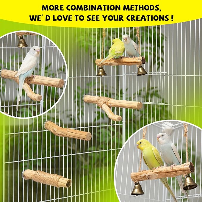Natural Solid Wood Bird Perch and Swing - Image 5