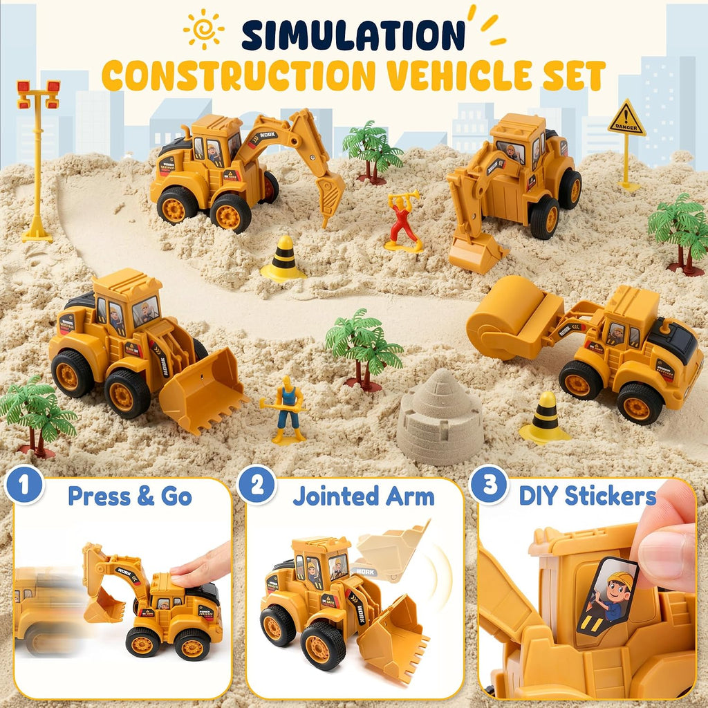 Billeeit Sand Construction Kit w/Sand Box, Sand, Trucks & Tools 30+Pcs