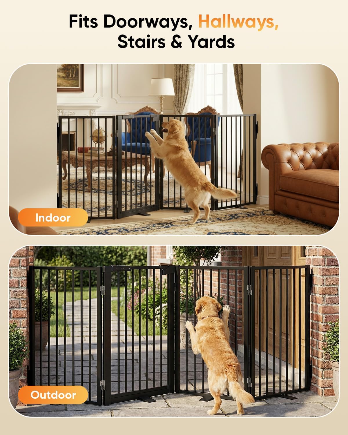 Freestanding Dog Gate with Door, Full Metal Pet Gate