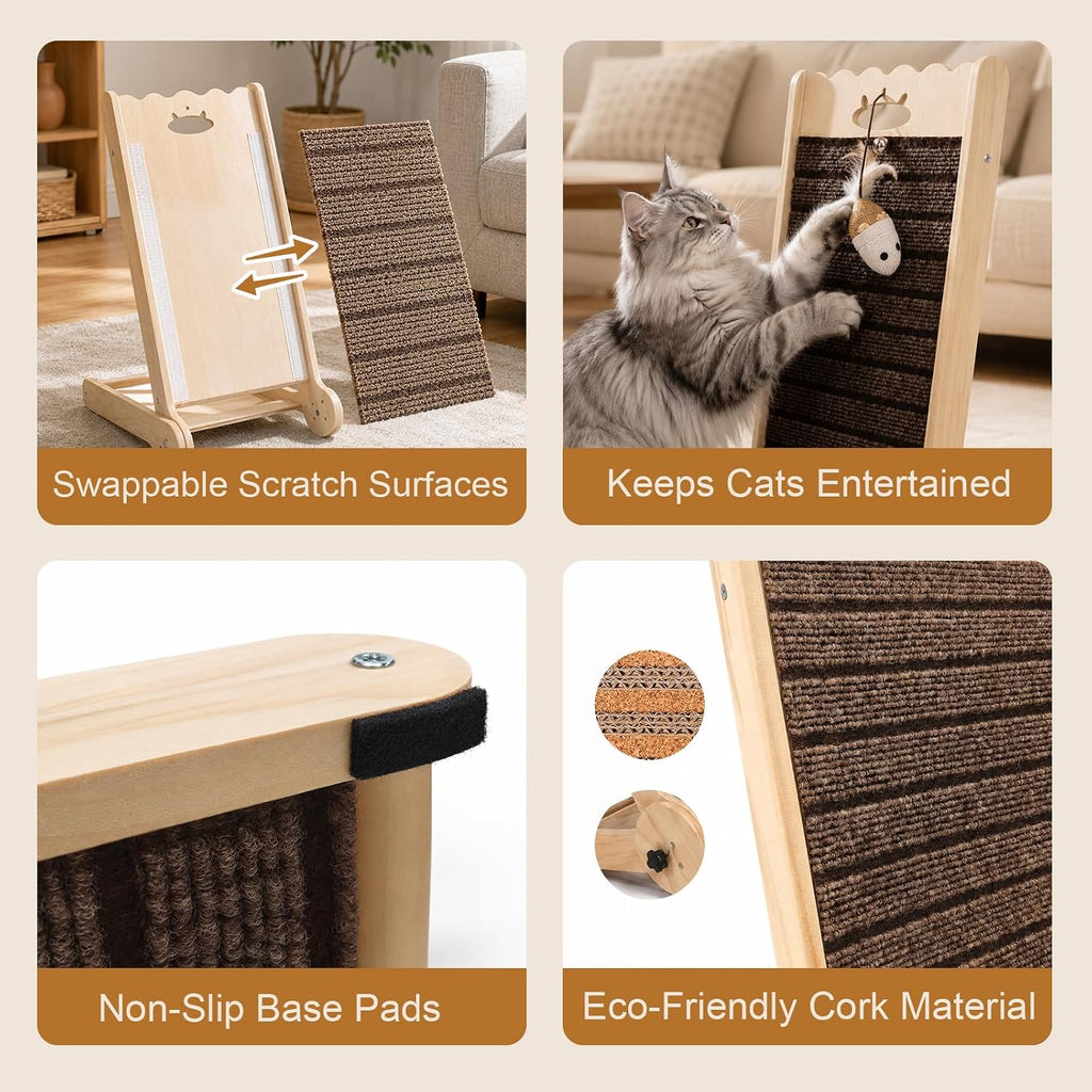 Natural Cork Cat Scratcher, 23.6in Replaceable Pads for Indoor Cats