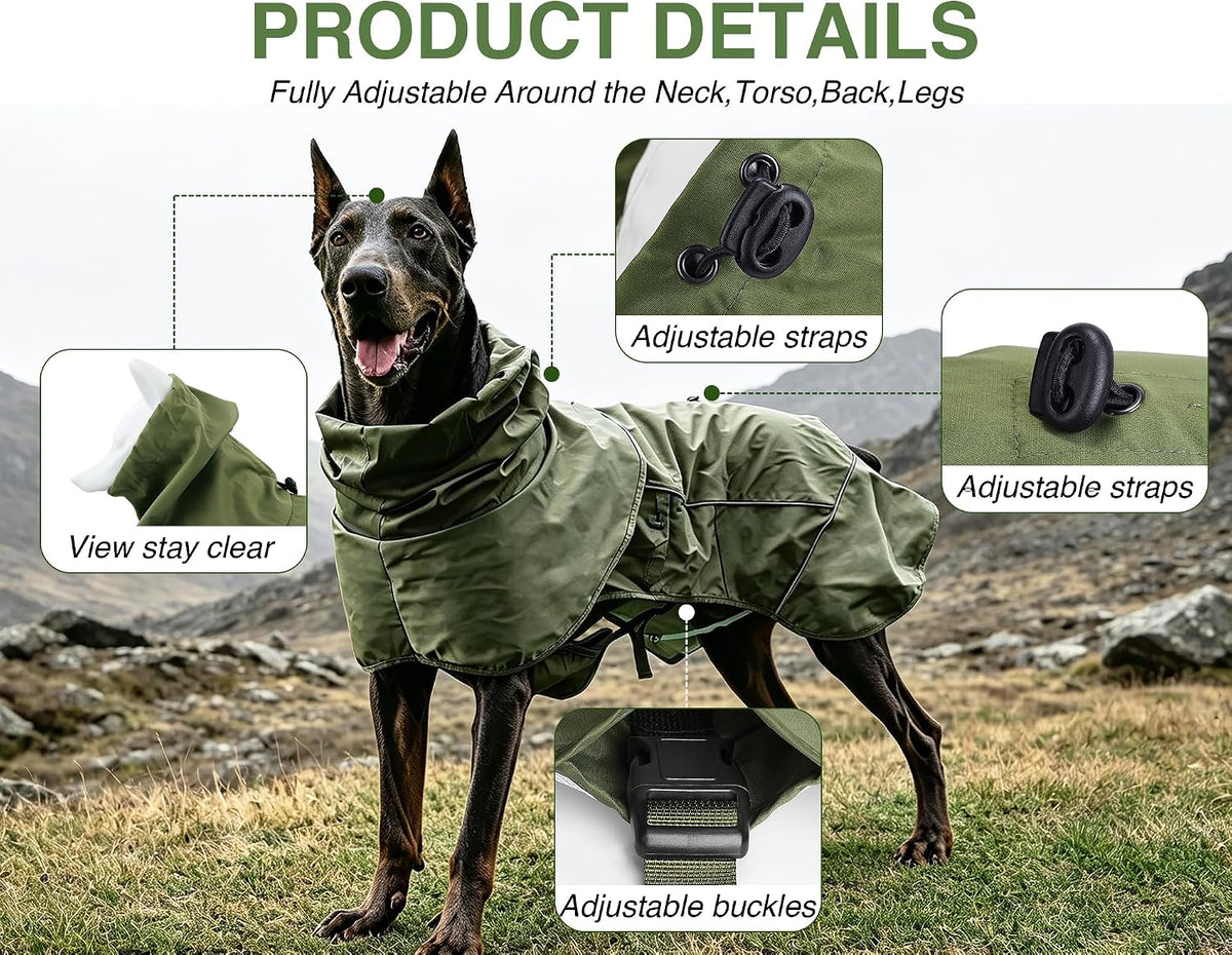 Waterproof Dog Raincoat, Windproof Puppy Rain Coat Jacket with Mesh Lining