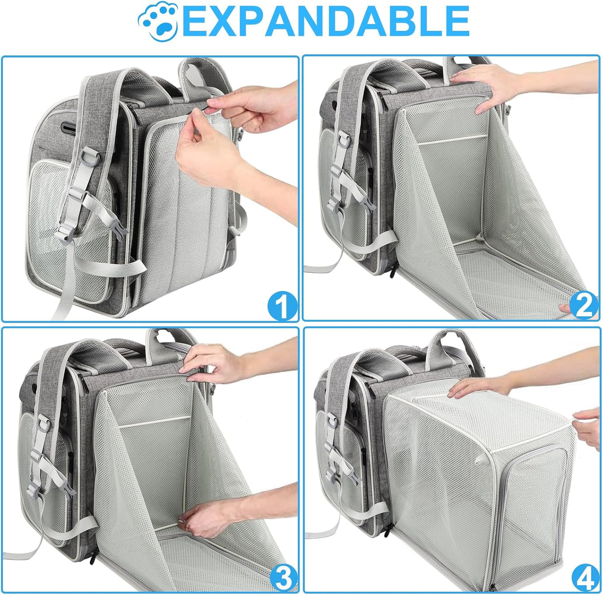 Texsens Cat Backpack Expandable Pet Carrier - Pet Backpack Carrier for Medium Cats and Small Dogs - Great for Travel, Hiking & Outdoor