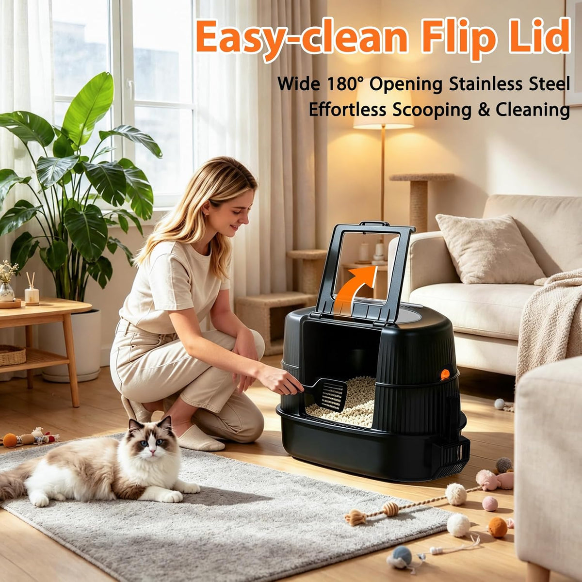 Large Enclosed Corner Cat Litter Box with Lid