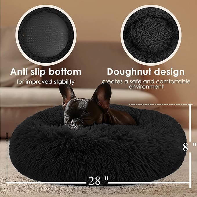 28in Large Dog Bed, Medium Size Dog and Cats, Calming Donut Bed - Image 3