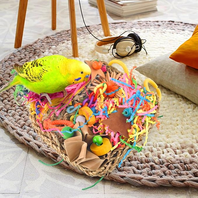 KATUMO Conure Toys, Bird Grass Mat Parakeet Shredder Hanging Toy Cockatiel - Image 7