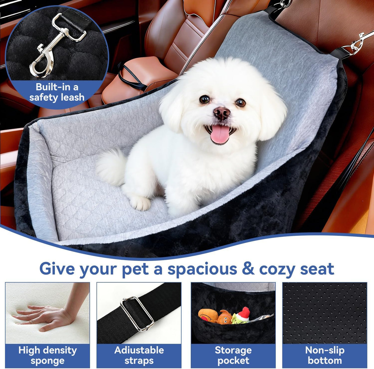 Dog Car Seat Under 30 lbs,Double-Cooling/Warm,Washable,Safety Leash
