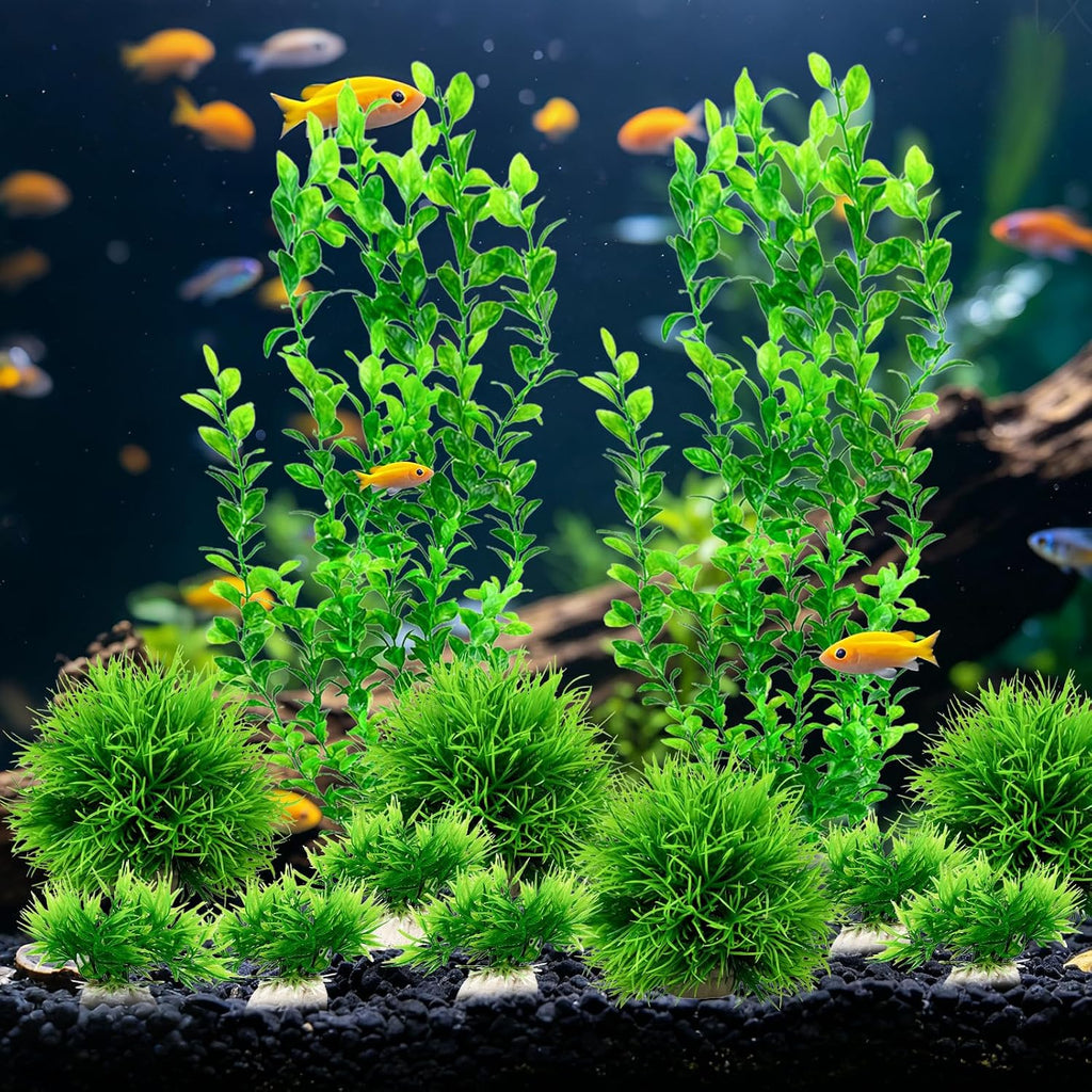 Artificial Aquarium Plants Set, Extra Large 21‑Inch Tall Plants(2 Pcs), with Medium & Small Ornaments, 12 Pcs Plastic Fish Tank Decor for Freshwater Saltwater Aquarium