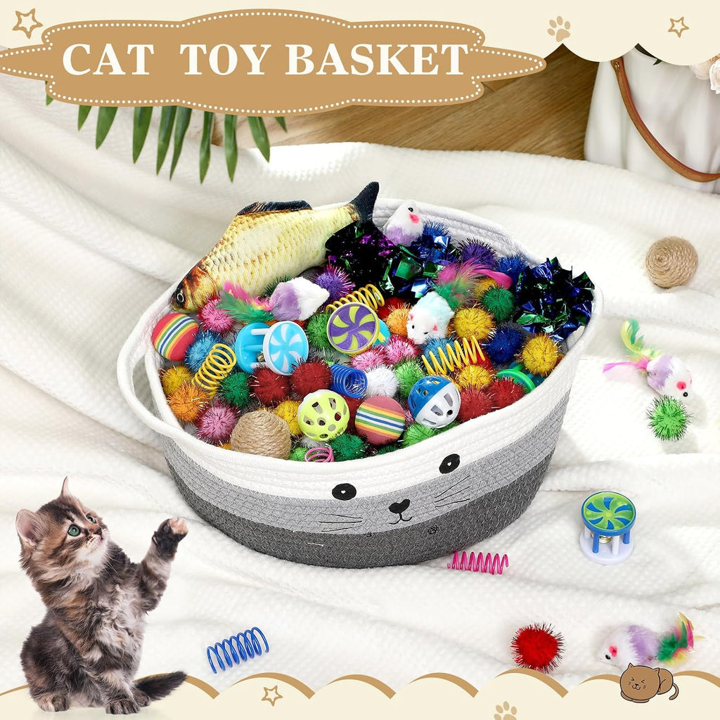 Zopeal 58 Pcs Cat Toy Set with Storage Basket Indoor, Multicolor, 12 Inch