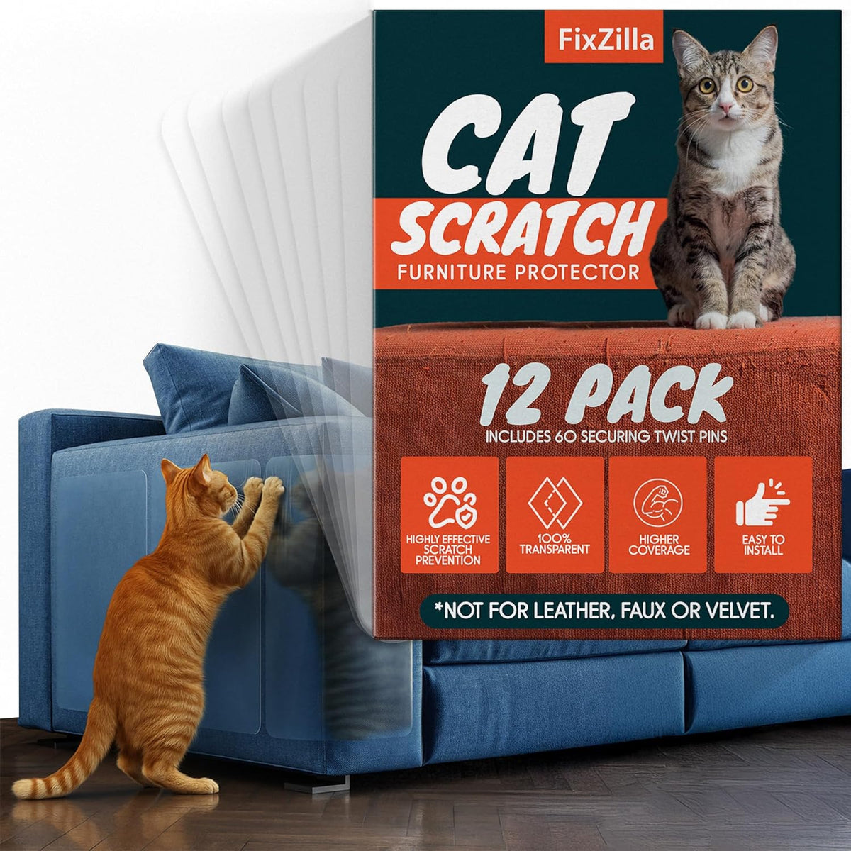 Couch Protector for Cats - 6 Pack, 14" x 11", Anti-Scratch Furniture Guard