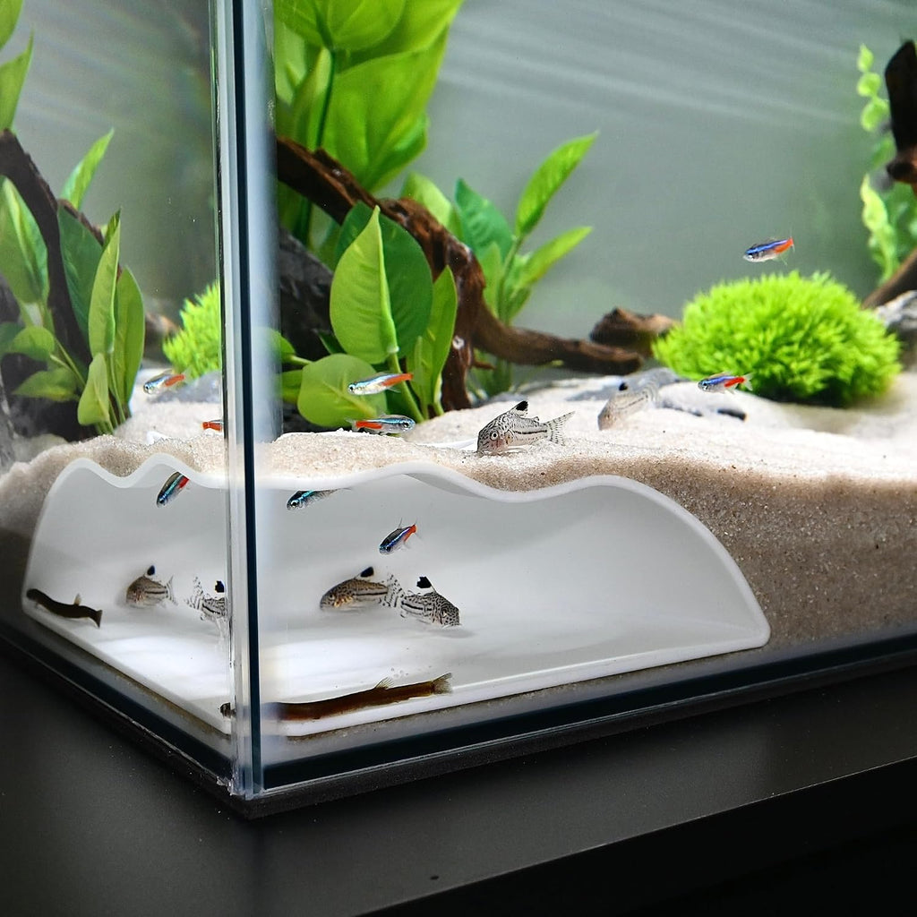 Lucky Critter Aquarium Underground Corner Cave Natural Curve | Viewing Fish & Shrimp Under Gravel Tunnel | Fish Tank Decor Decoration Hideout Perfect for Corydora Catfish, Kuhli Loach, Pleco (White)