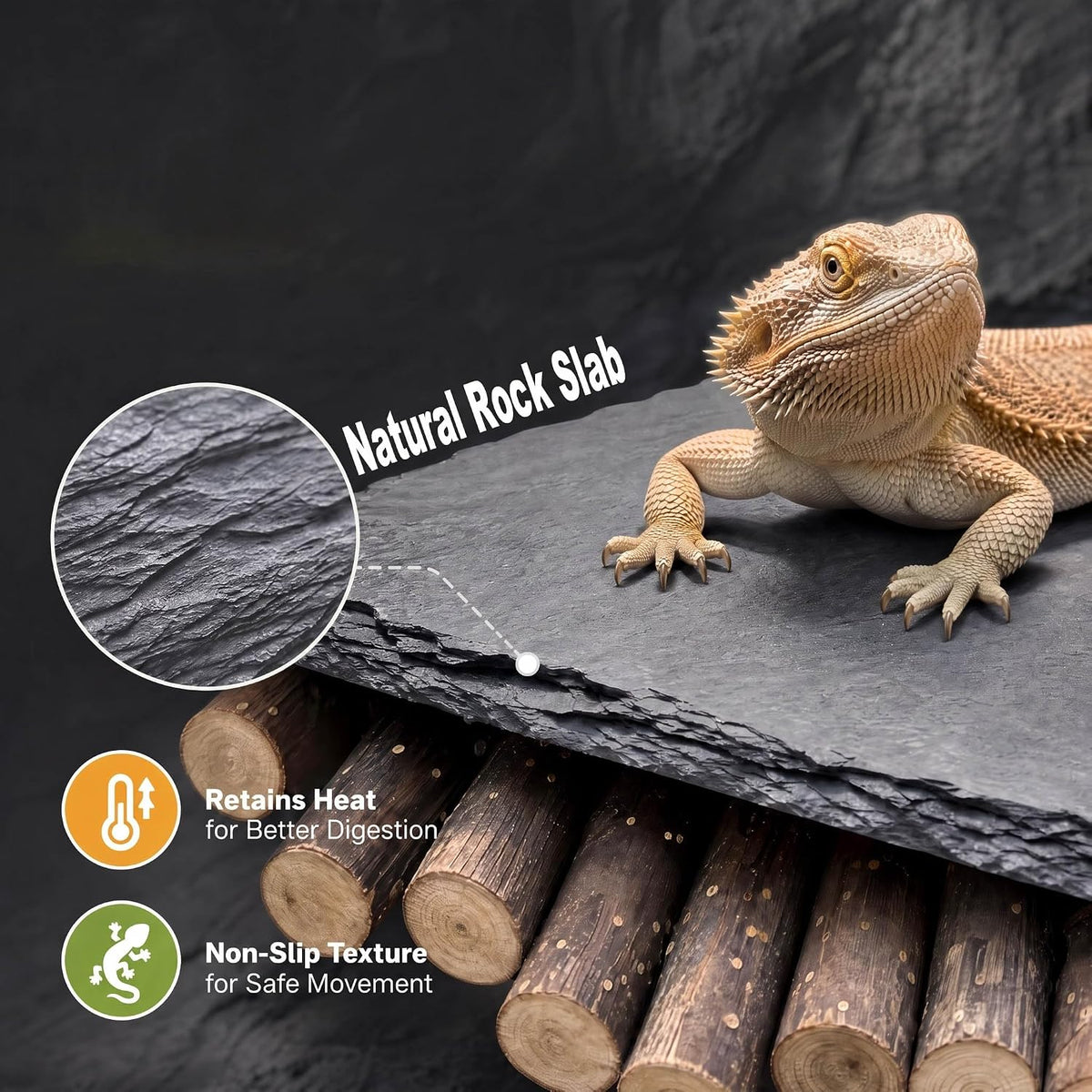 Bearded Dragon Tank Accessories – Rock Basking Platform with Wooden Climbing Ramp, Basking Rocks for Bearded Dragons, Reptile & Amphibian Habitat Hideouts for Tortoise, Gecko & Snake.