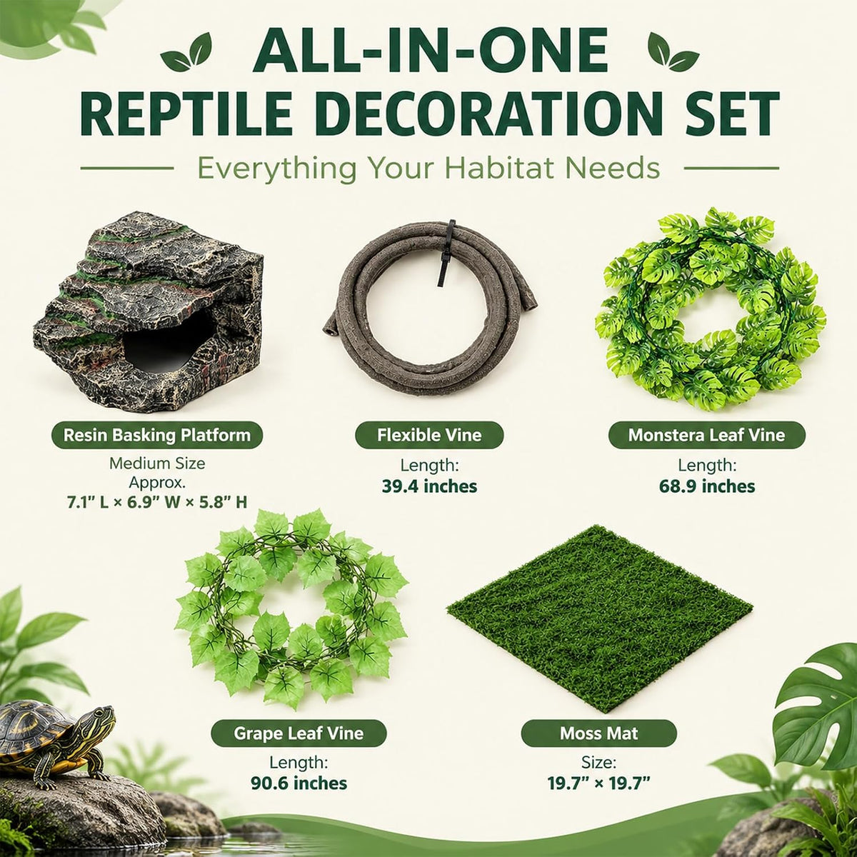 5 Pcs Reptile Hide, Bearded Dragon Cave, Tortoise Hideout Decor