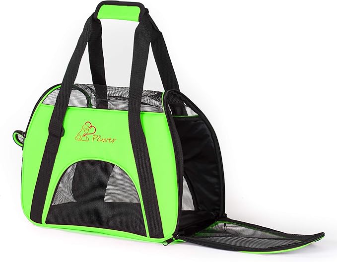 Pawer Soft-Sided Pet Carrier for Cat and Small Dog, Bright Green Color - Image 2