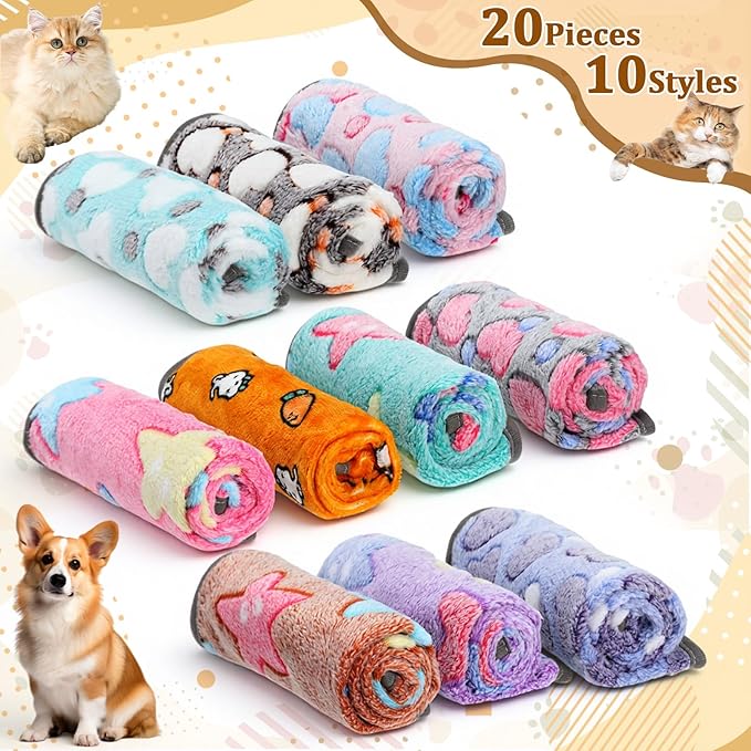 20 Pcs Puppy Blanket Bulk Soft Fluffy Flannel Pets Fleece Blankets - Image 3