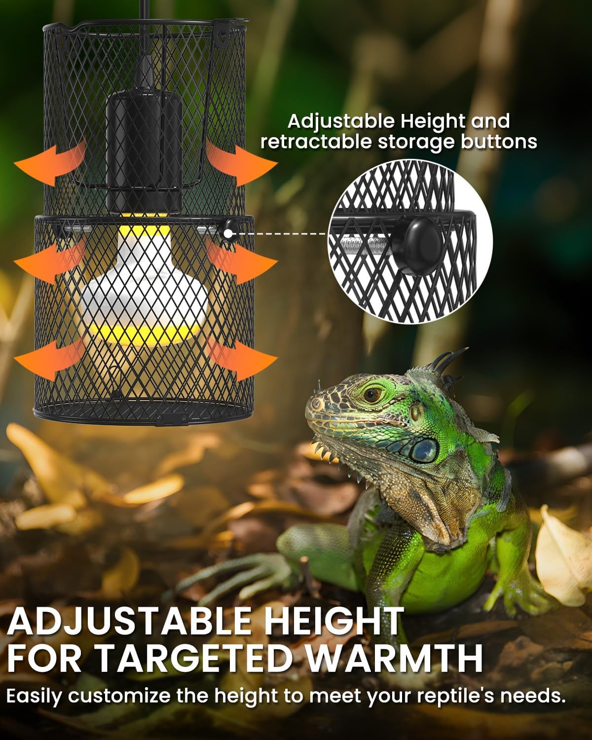 GlowUp Retractable Reptile Heat Lamp Lampshade Holder,150 Watt Ceramic Heat Emitter Guard with Anti-hot Bracket,ON/Off Switch for Chick,Lizard,Snake,Turtle,Plant (Bulb Not Included)