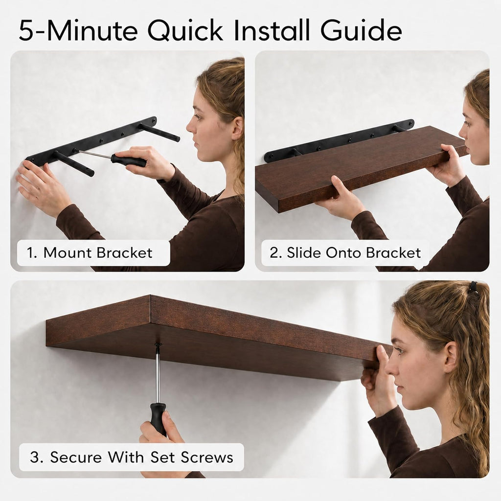foxsky 16 Inch Walnut Floating Shelves for Wall, Solid Wood Bathroom Shelf