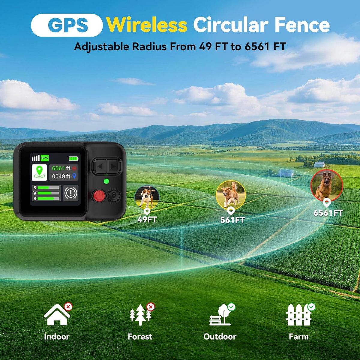 ATESON GPS Wireless Dog Fence System, Electric Dog Fence with GPS Collar