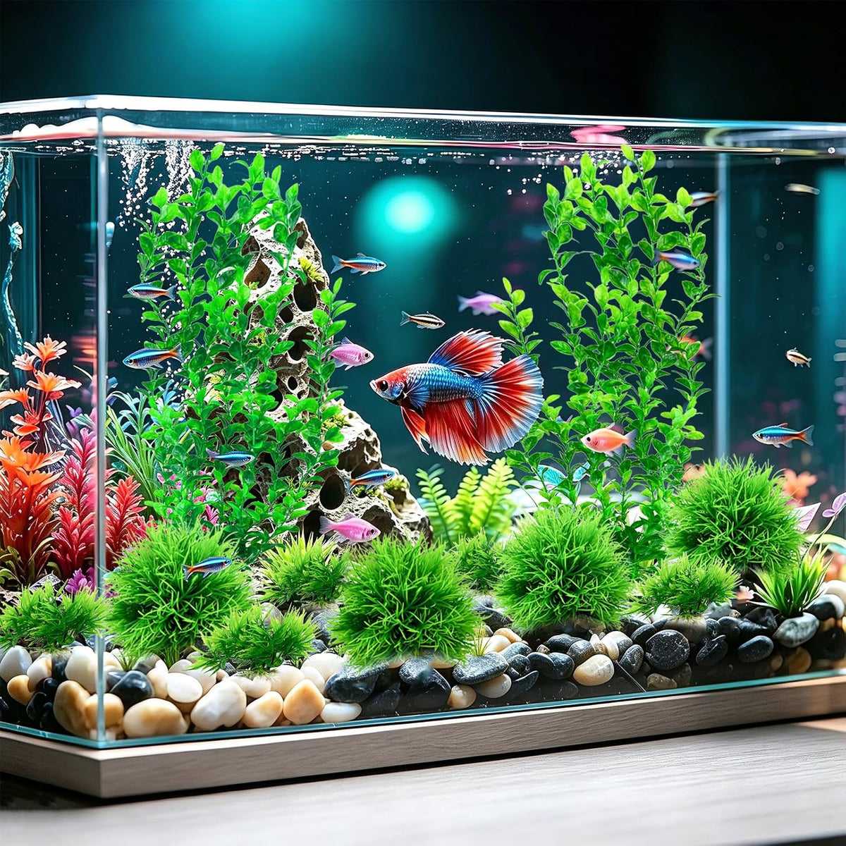 Artificial Aquarium Plants Set, Extra Large 21‑Inch Tall Plants(2 Pcs), with Medium & Small Ornaments, 12 Pcs Plastic Fish Tank Decor for Freshwater Saltwater Aquarium
