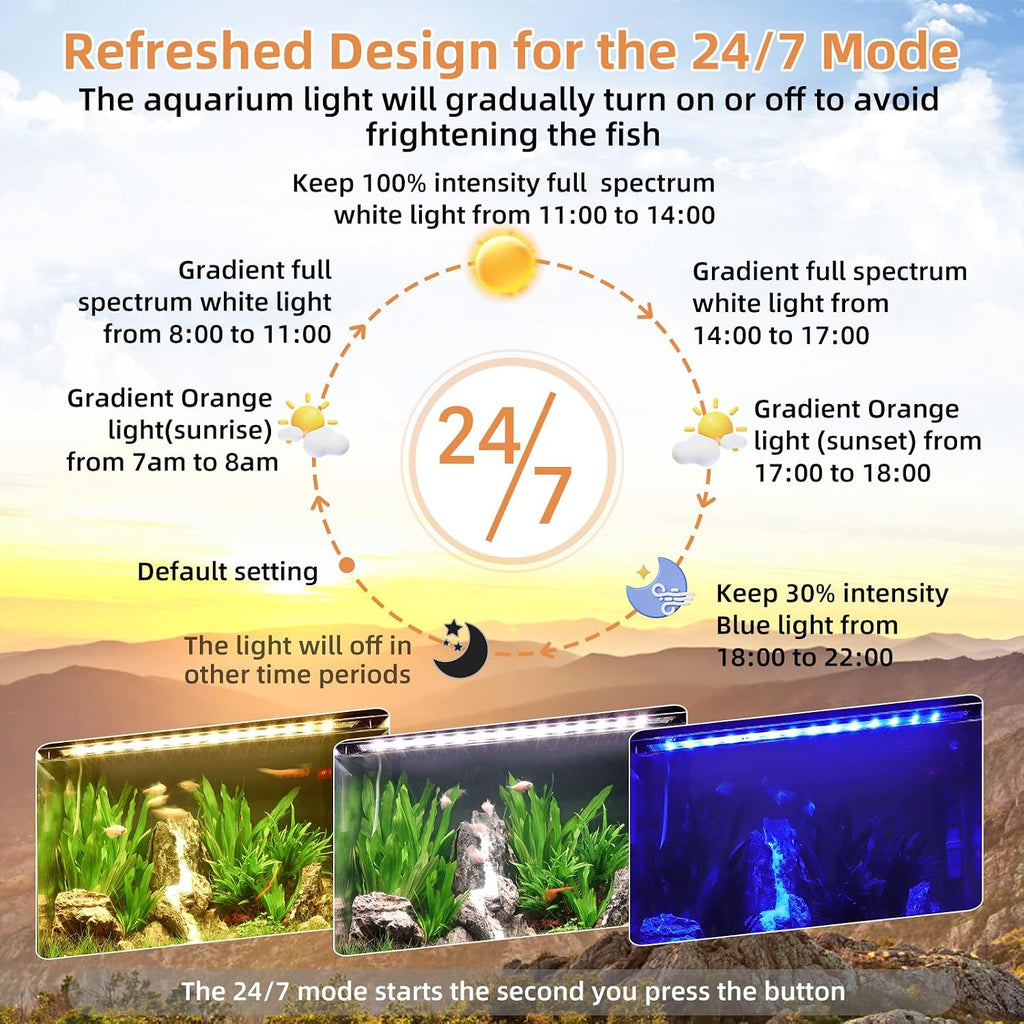 hygger LED Aquarium Light, 26W Full Spectrum Fish Tank Light with Multi-Color Timer DIY Mode 24/7 Natural Mode, Adjustable Brightness, Aquarium Plant Light with Extendable Brackets for 32~37IN Tank