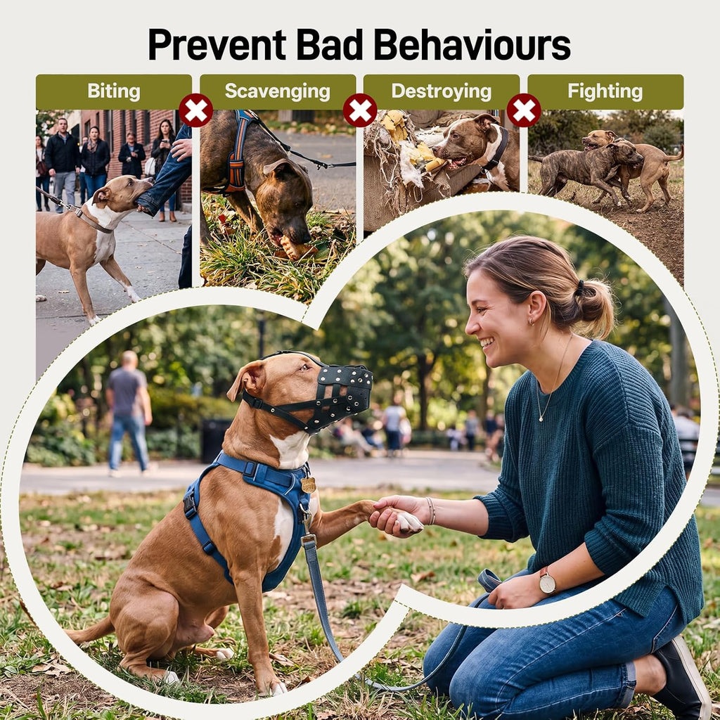 Pezluxe Pitbull Muzzle for Large Medium Dogs, Soft Breathable Dog Muzzle