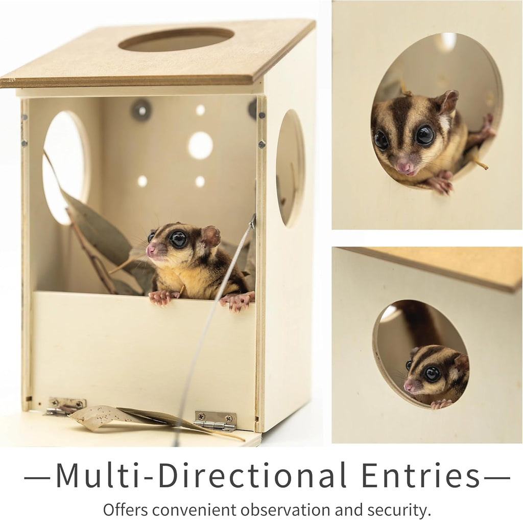 Sugar Glider Nest Nesting Box House for cage， Small Animal Accessories，Made of Wood, Easy to Clean，Toys Supplies
