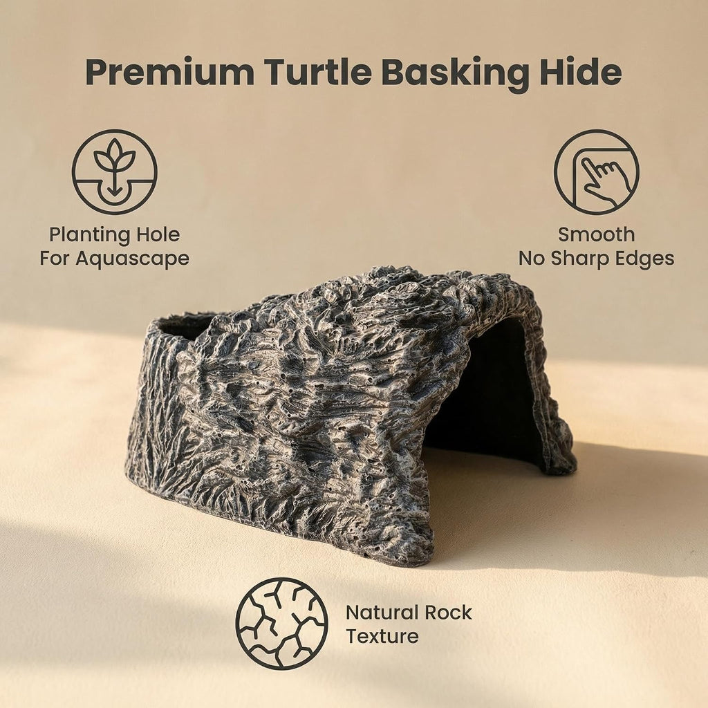 Extra Large Reptile Hideouts Cave, Resin Tortoise Hide Cave, Rock Basking Habitat Decor for Bearded Dragon, Leopard Gecko, Snake, Turtle, Lizard, Frog, Terrarium Aquarium Hideout(Large Size)