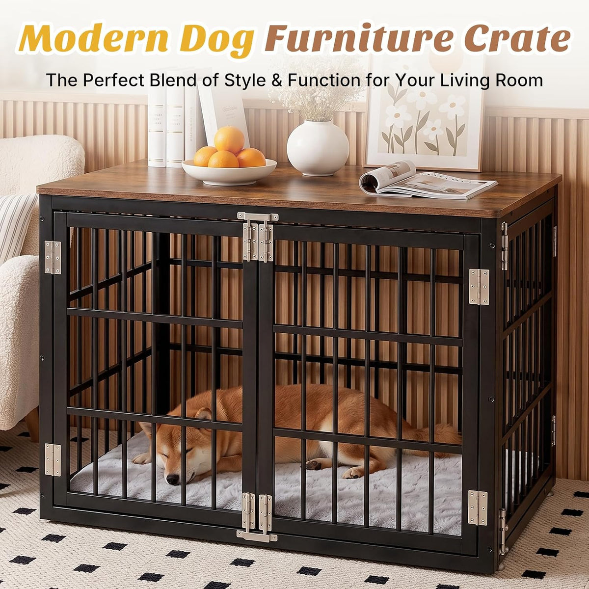 DUMOS Dog Crate Furniture 42 Inch Indoor Crate for Large Dog Wooden Kennel